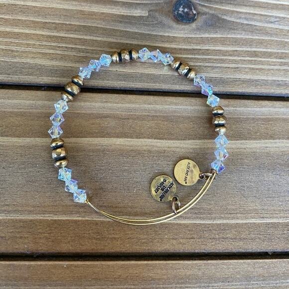 Alex and Ani Layering Gold Metal Bangle Bracelets Bundle of 2 Clear Copper Beads - Picture 2 of 3